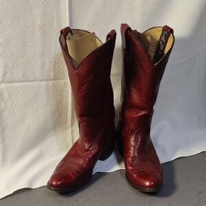 Larry Mahan Burgundy Leather Western Cowboy Boots